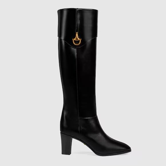 Gucci Woman Half horsebit knee length boot in Black Leather size 7.5 - Picture 6 of 11